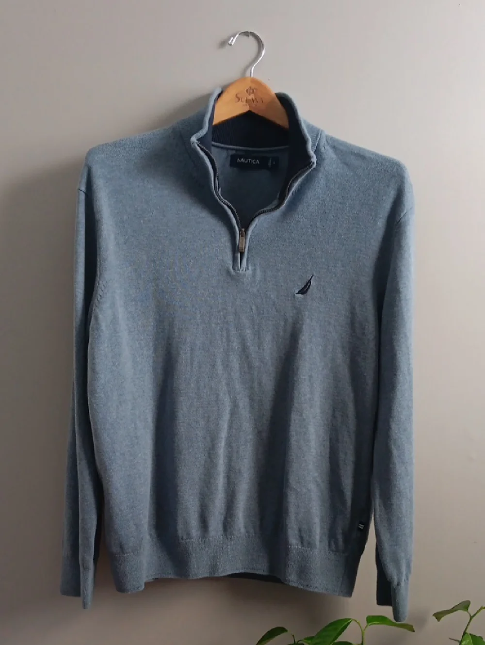 Men's Nautica Blue Cotton Quater-Zip Sweater - Size L